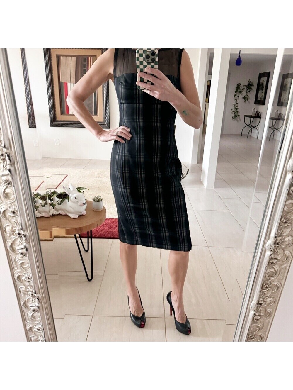 Dsquared2 Knee Length Plaid Mesh Pattern Shift Dress Italian Size 44 US 6